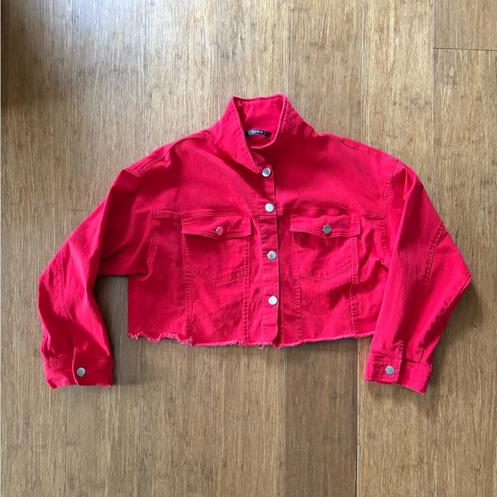 Red SHEIN denim jacket size L